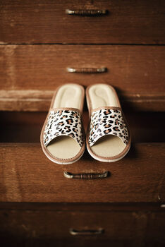 Leopard Leather Open Toe Slippers By Onaie, 3 of 4