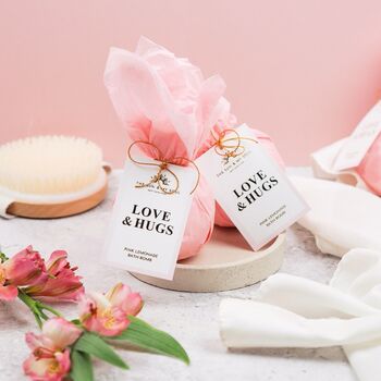 Love And Hugs Pink Lemonade Bath Bomb Heartfelt Gift, 3 of 4