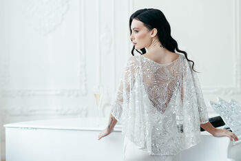 Beaded Bridal Cape Art Deco Wedding Capelet, 3 of 12