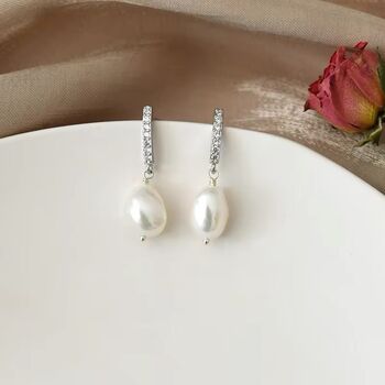 Nia Crystal White Ivory Pearl Drop Ball Gift Earrings, 2 of 4