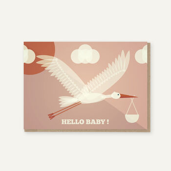 New Hello Baby Stork Card In Blue Or Pink. Eco Friendly, 2 of 2