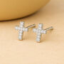 Sterling Silver Cubic Zirconia Cross Stud Earrings, thumbnail 1 of 7
