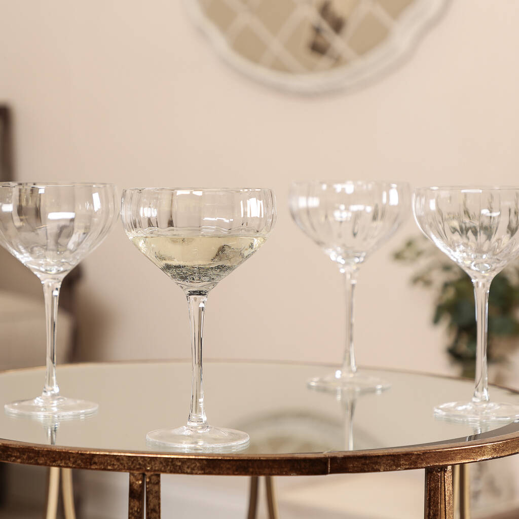 Set Of Four Ribbed Glass Champagne Saucers By Dibor
