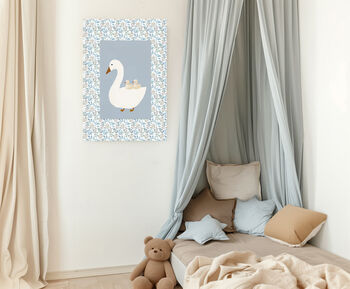 Floral Blue Goose Nursery Art Print, 2 of 3