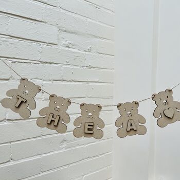 Personalised Wooden Bunting Teddy And Name, 9 of 10