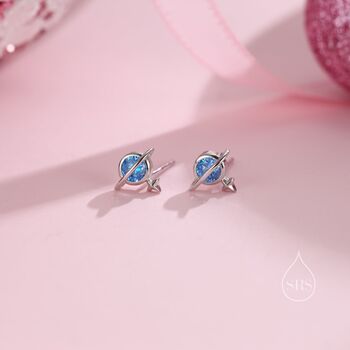 Sterling Silver Cz Saturn Planet Stud Earrings, 5 of 11