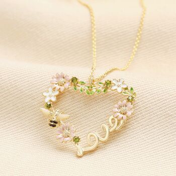 Crystal Flower And Bee 'Love' Pendant Necklace In Gold, 2 of 4