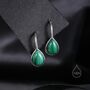 Genuine Malachite Pear Cut Drop Hook Earrings, thumbnail 2 of 10