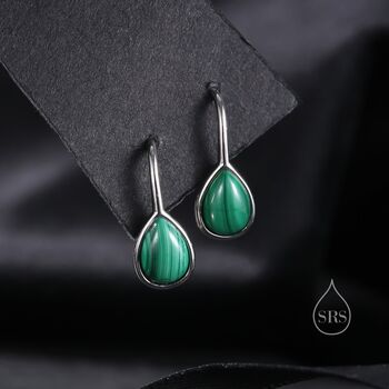 Genuine Malachite Pear Cut Drop Hook Earrings, 2 of 10