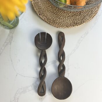 Vintage Handcarved Wooden Salad Servers, 3 of 6