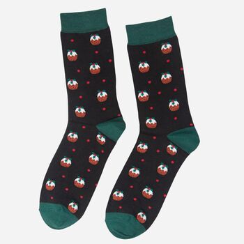 Men's Bamboo Socks Black Christmas Pudding, 2 of 3