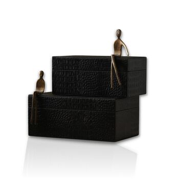 Handmade Black Croc Leather Boxes, 2 of 2