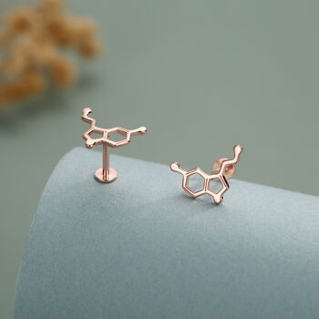 Sterling Silver Serotonin Molecule 16 G Flat Back Labret Earrings, 3 of 12