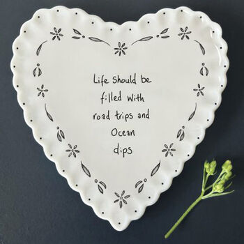 East Of India Porcelain Heart Coaster Gift With Quote 'Life Should Be Filled With…', 3 of 4
