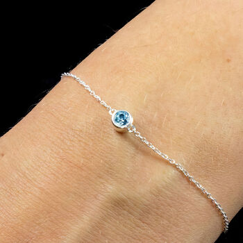 Sterling Silver March Aquamarine Birthstone Bracelet, 2 of 9