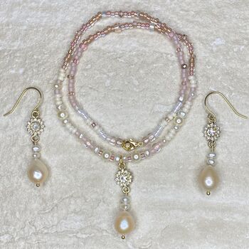 Pearl Drop Cz Flower Earrings, 3 of 7