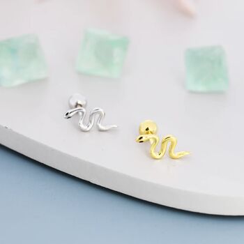 Snake Screw Back Earrings In Sterling Silver, 3 of 10