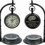 Engraved Vintage Black Desk Clock With Compass Base, thumbnail 1 of 12