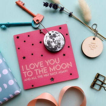 Loved To The Moon Valentine's Card And Keyring Gift, 8 of 10