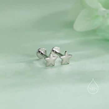 Tiny Star Internally Threaded Flat Back Earrings In Sterling Silver, 3 of 11