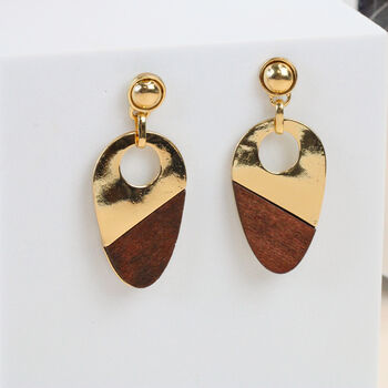 Gold Plated Imitation Wood Drop Earrings, 5 of 8