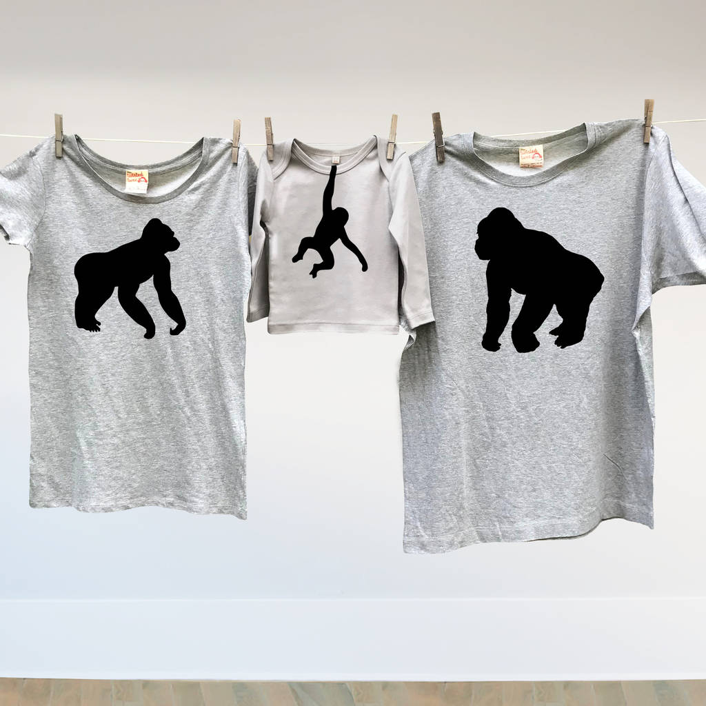 Monkey Tshirt Trio Twinning Tops For Dad Mum And Child, 1 of 3