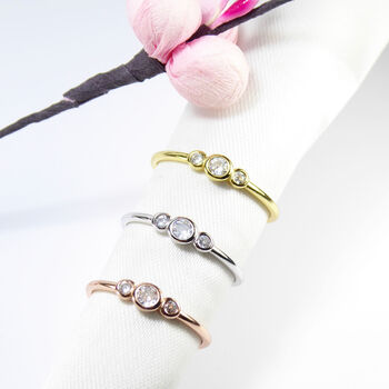 Three Stones Rings, Rose Or Gold Vermeil 925 Silver, 7 of 10