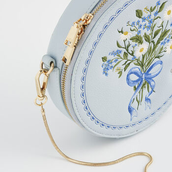 Isabel Floral Bow Blue Embroidered Circle Bag, 8 of 8