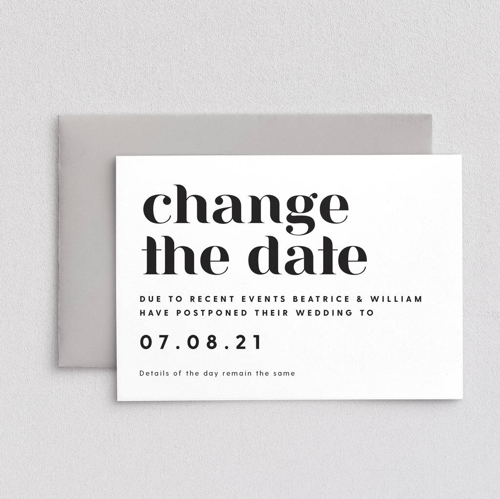 Monochrome Wedding Change The Date Postponement Card By Project Pretty