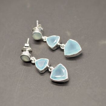 Aqua Chalcedony Multi Shape Stone 925 Silver Earrings, 4 of 8
