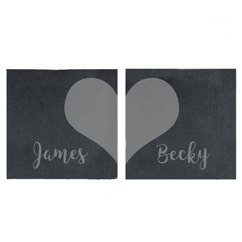 Personalised Two Hearts Slate Coaster Set, 4 of 4