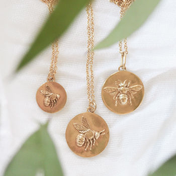 Gold Basking Bee Coin Necklace, 6 of 9