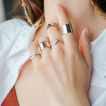 Six Piece Adjustable Wide Band Silver Plated Cuff Ring, 2 of 2