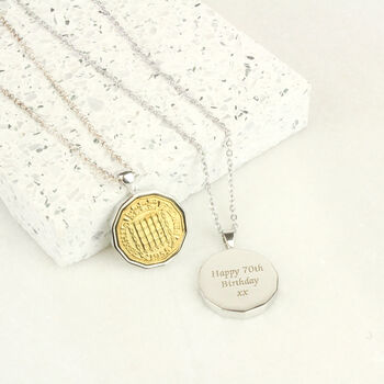 Personalised 80th Birthday Threepence Coin Necklace, 8 of 10