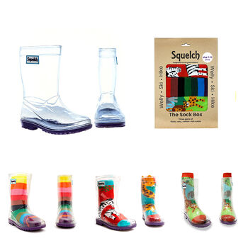 Squelch Transparent Wellies And Three Sock Set Safari, 2 of 8