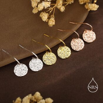 Sterling Silver Hammered Disks Dangle Drop Earrings, 7 of 11