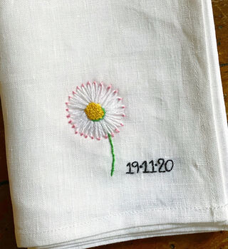 Personalised Hand Embroidered Floral Date Napkin, 3 of 5