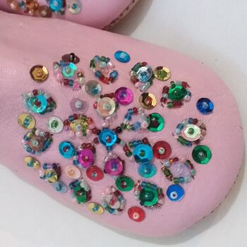 Girl's Handmade Leather Slippers With Sequins, 7 of 12