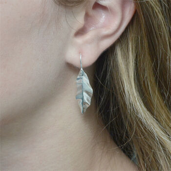 Handmade Textured Sterling Silver Leaf Earrings, 5 of 9