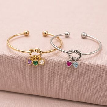 Friendship Knot Bangle With Birthstone Hearts, 3 of 9