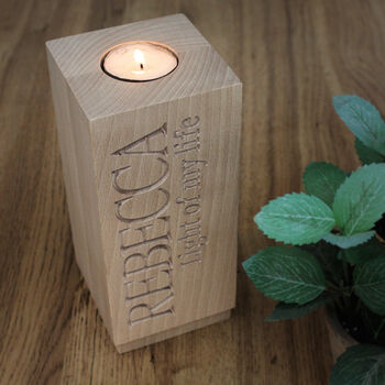 Personalised Wooden 'Light Of My Life' Candle Holder, 2 of 3