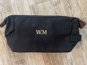 Personalised Initial Men's Waxed Cotton Canvas Wash Bag, 8 of 9