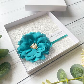 Personalised Wedding Day Card With Satin Flower. Choice Of Colours, 4 of 4