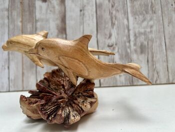 Hand Carved Wooden Dolphin Pair Sculpture Ornament, 11 of 12