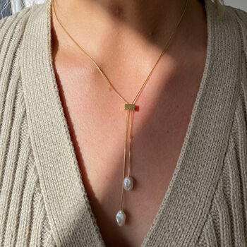 Adjustable Pearl Lariat In 14k Gold Vermeil Plated, 3 of 12