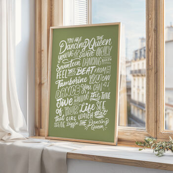 Dancing Queen Lyrics Print, Abba Poster, 16 Colour Options, 5 of 11