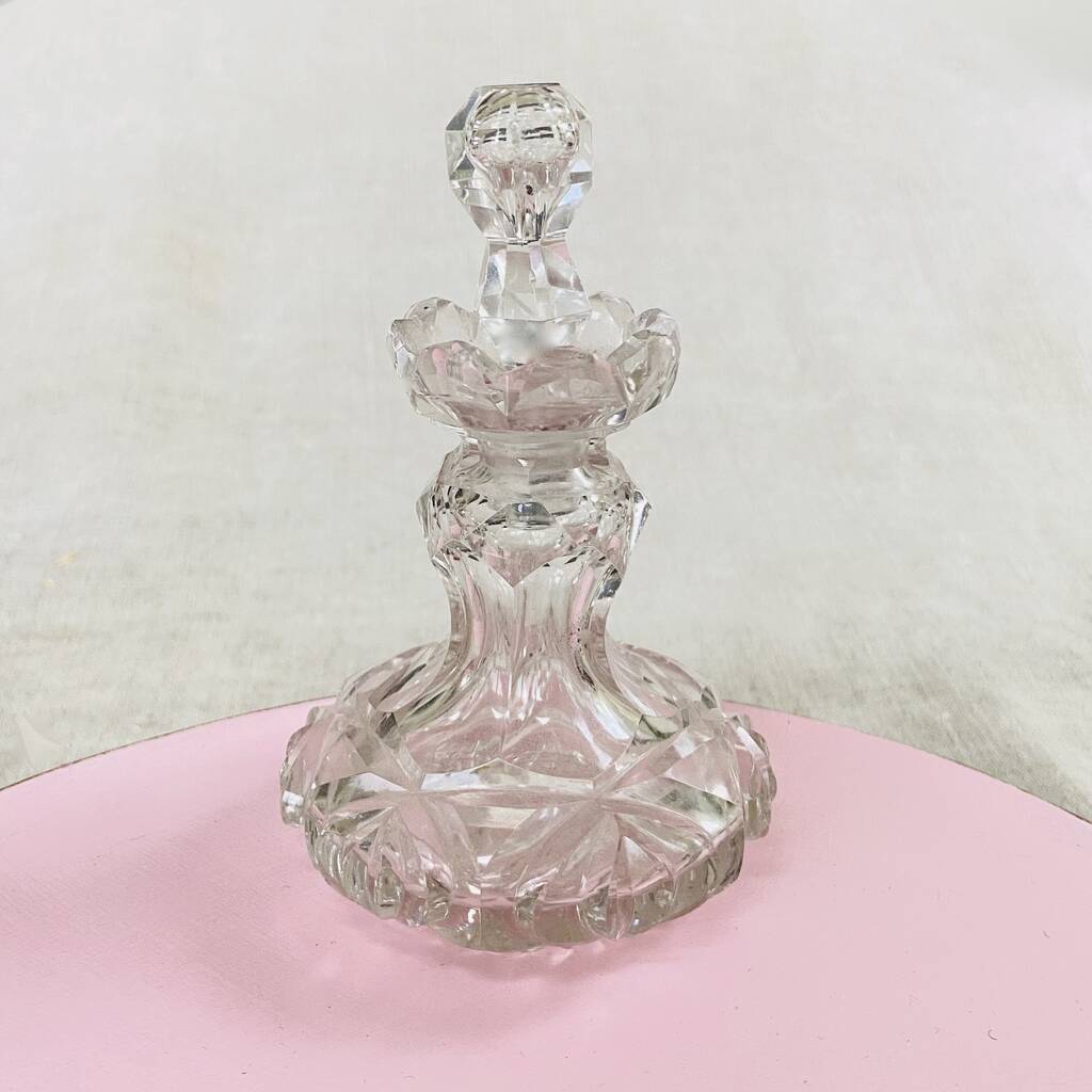 Vintage Rare Decorative Cut Glass Crystal Perfume Bottle ~ 31, 1 of 9
