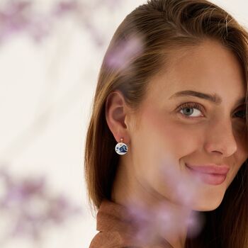 Handmade Blue And White Floral Circle Clay Earrings, 6 of 6