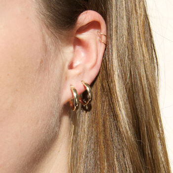 9ct Solid Gold Curved Creole Hoop Earrings, 2 of 4