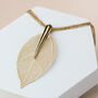Rose Gold Leaf Pendant Long Triple Chain Necklace, thumbnail 2 of 5